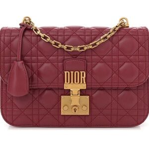 Dior Burgundy Quilted Shoulder Bag with Gold Accents